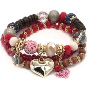 Bracelet with 3 strands and assorted charms.